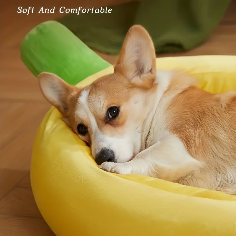 Banana-Shaped Pet Bed Removable Washable Pet Bed Small Medium Dog Bed Cat Bed - Pink - Size 50-30CM - Image 5