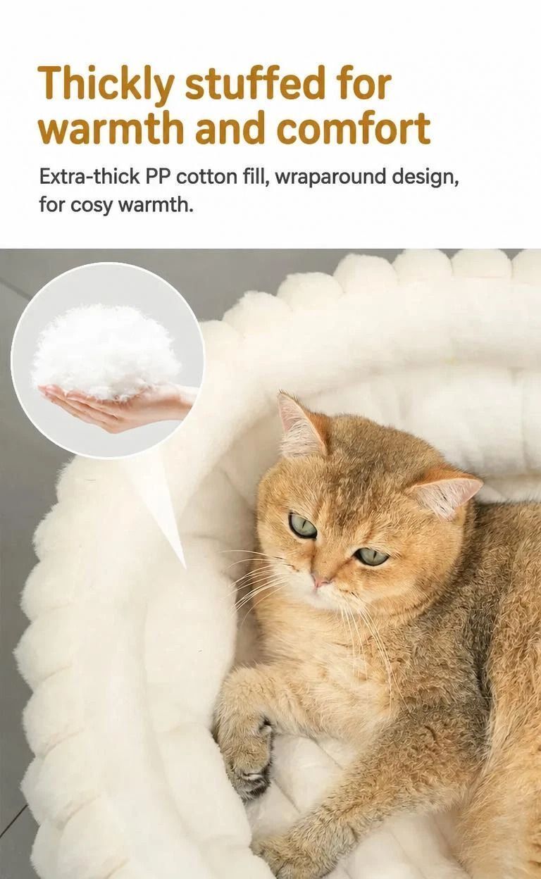 Detachable Washable Dog Cat Bed, Cream Faux Rabbit Fur M Size, Indoor Rest Cushion - Image 3