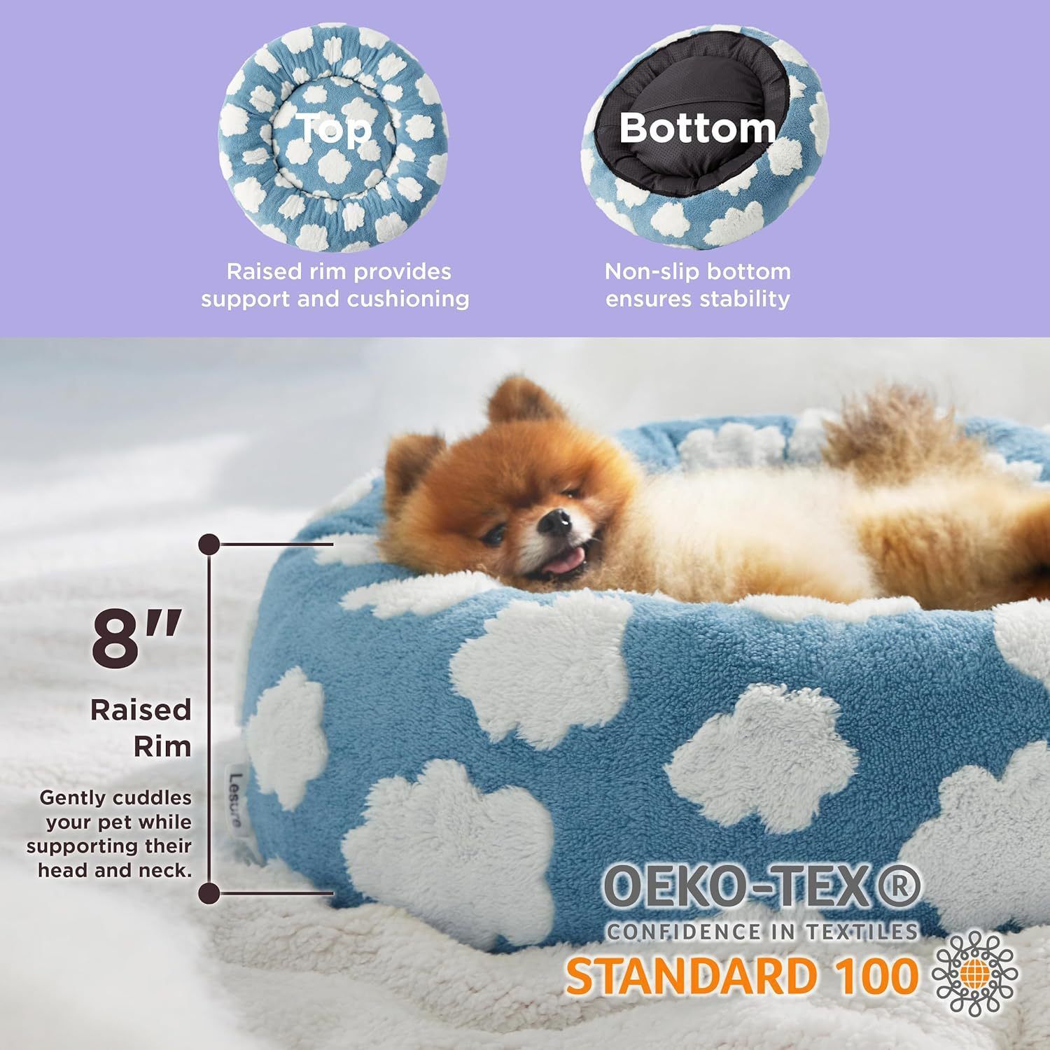 Small Medium Pet Donut Bed (Coffee plaid)-40cm outer diameter, Soft Plush Round Dog Bed and Cat Bed with Raised Rim, Cozy Calming Pet Sleeping Cushion, Checkered Washable Puppy Bed for Indoor Small Dogs Cats and Kittens - Image 7