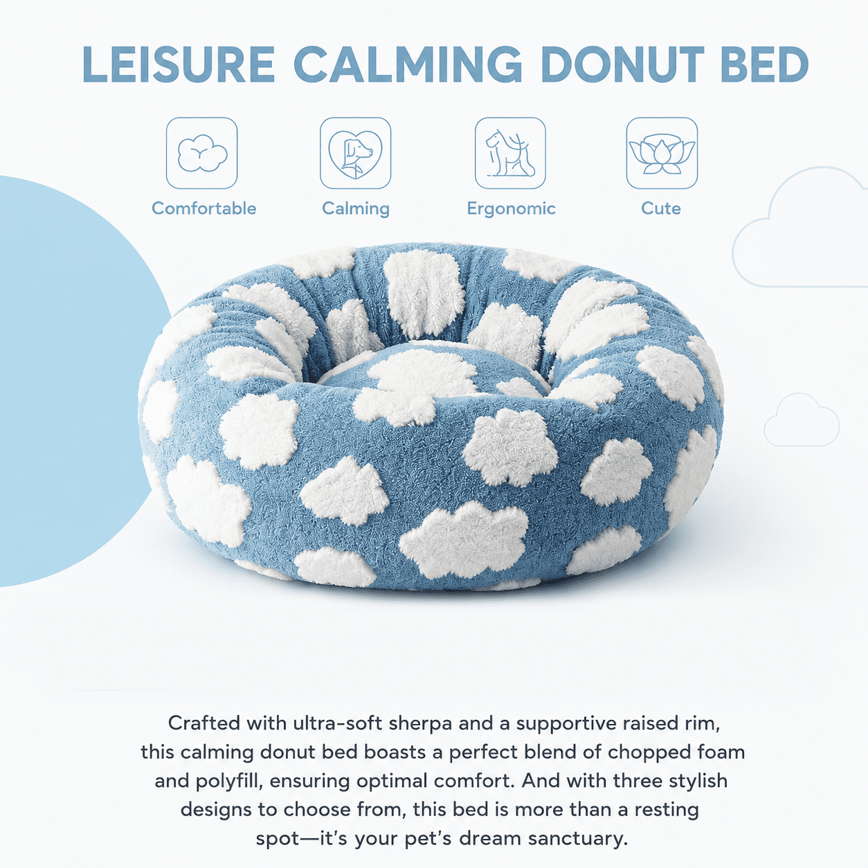 Medium Large Pet Donut Bed (Coffee plaid)-80cm outer diameter, Soft Plush Round Dog Bed and Cat Bed with Raised Rim, Cozy Calming Pet Sleeping Cushion, Checkered Washable Dog Bed for Medium Large Dogs and Cats - Image 5